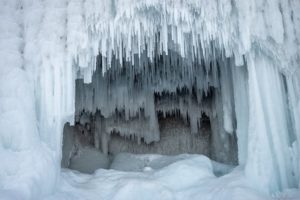 cold ice cave with icicles